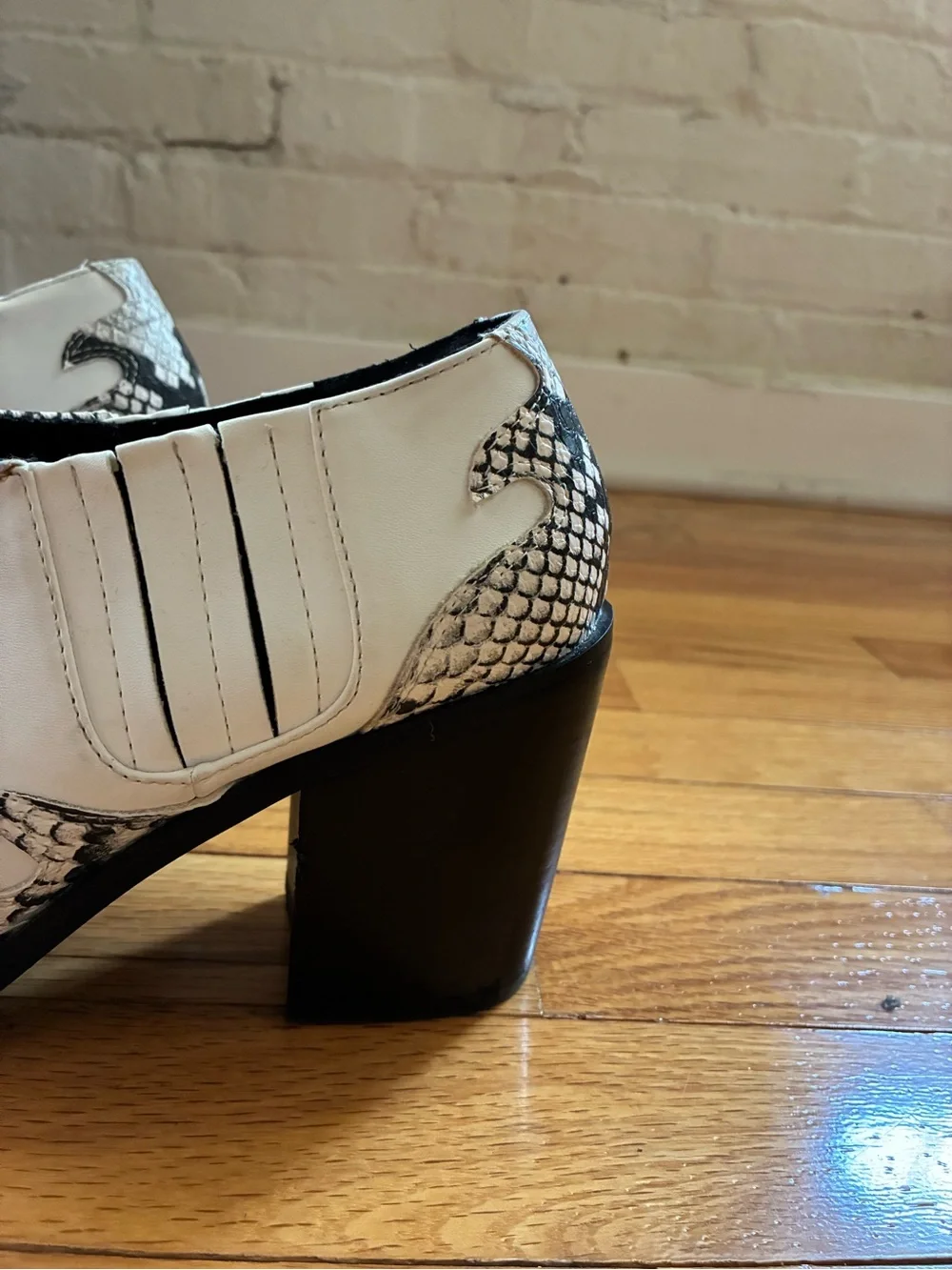 Urban Outfitters White & Black Snake-Print Western Ankle Booties